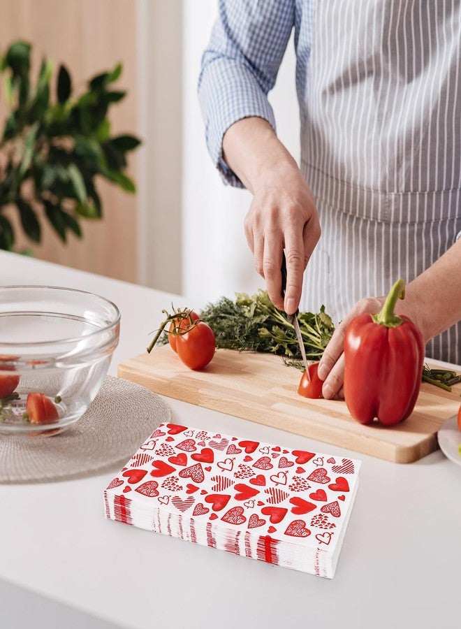 JarThenaAMCS 100 Sheet Valentine’s Day Guest Napkins Red Love Heart Disposable Napkins Watercolor Decorative Hand Paper Towel Napkins for Bathroom Party Supplies Table Decor, 4.3 x 7.8 Inch - Image 5